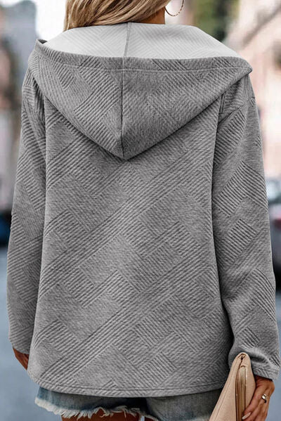 swvws Textured Half Button Dropped Shoulder Hoodie