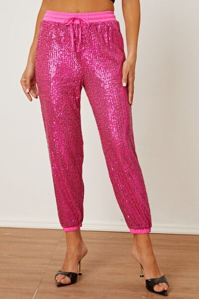 swvws Sequin Drawstring Pants with Pockets