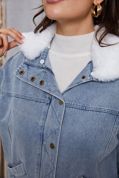 swvws Snap Down Collared Neck Denim Jacket