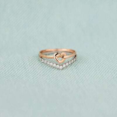 swvws Knotted Heart Shape Inlaid Zircon Ring