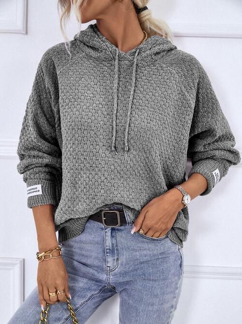 swvws Texture Drawstring Long Sleeve Hooded Sweater