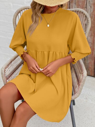 swvws Round Neck Lantern Sleeve Mini Dress