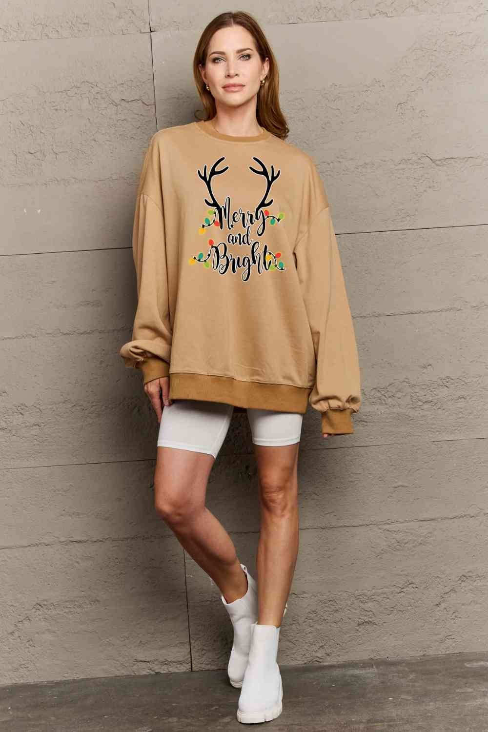 swvws Simply Love Full Size MERRY AND BRIGHT Graphic Sweatshirt