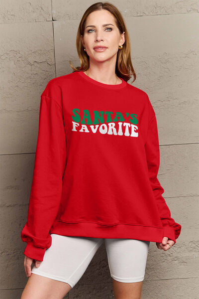 swvws Simply Love Full Size SANTA'S FAVORITE Round Neck Sweatshirt