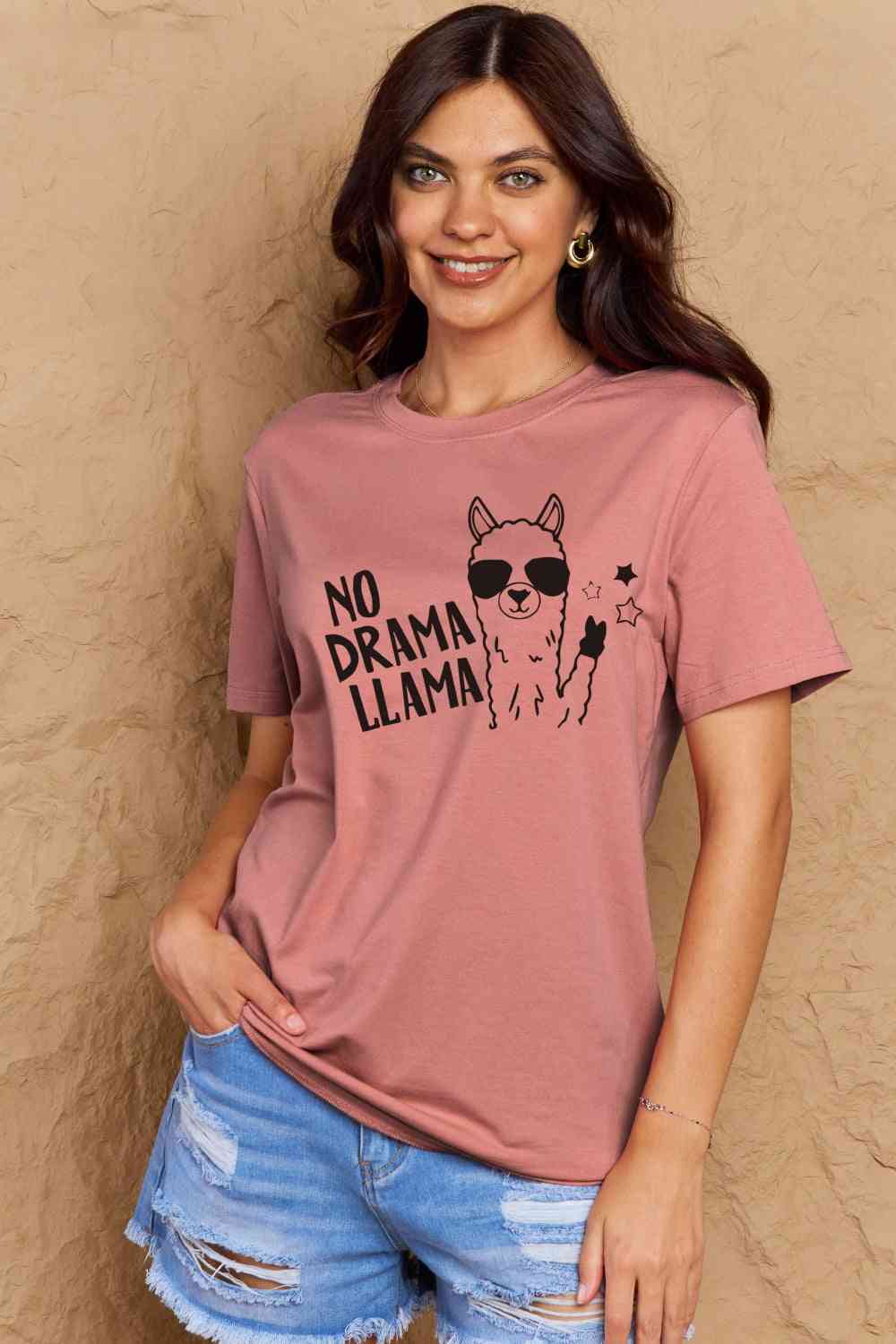 swvws Simply Love Full Size NO DRAMA LLAMA Graphic Cotton Tee