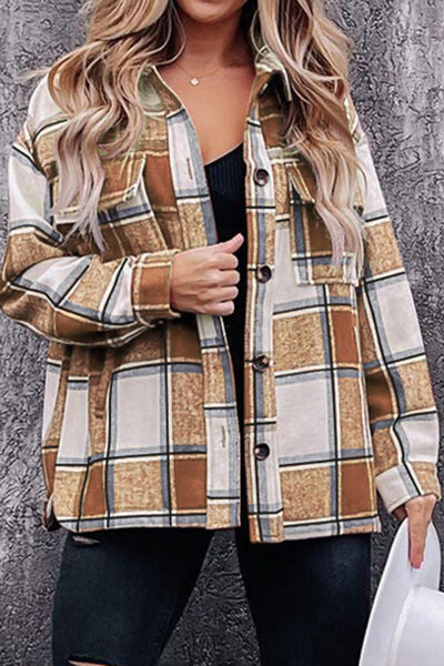 swvws Plaid Pocketed Dropped Shoulder Coat