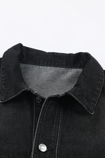 swvws Button Up Dropped Shoulder Denim Jacket with Pockets