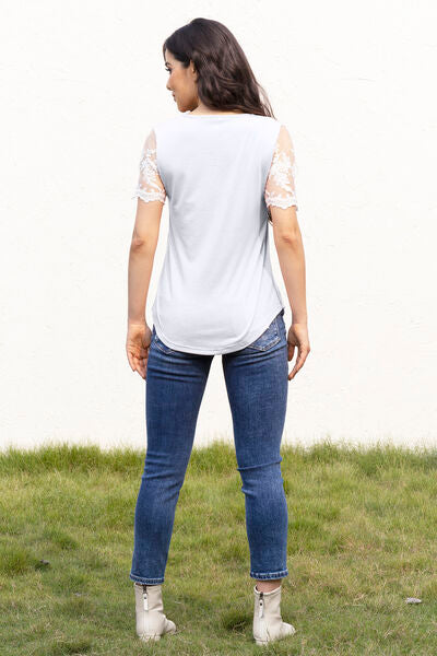 swvws Square Neck Lace Short Sleeve T-Shirt