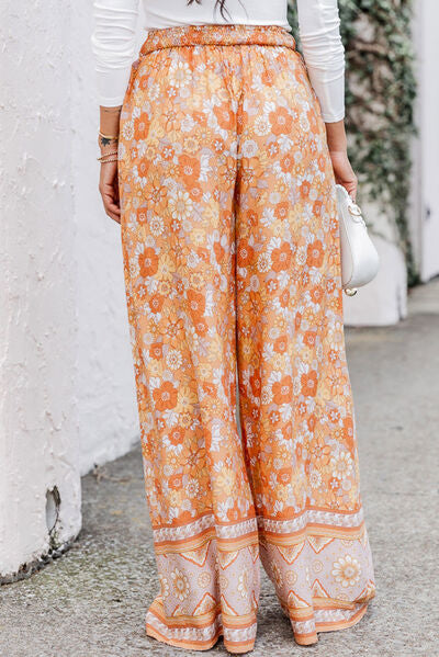 swvws Floral Tie Front Wide Leg Pants