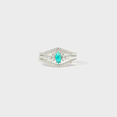 swvws Artificial Turquoise V Shape Inlaid Zircon Ring