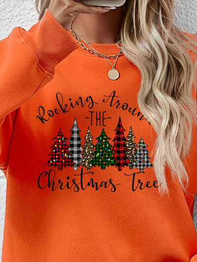 swvws Christmas Tree Graphic Round Neck Sweatshirt