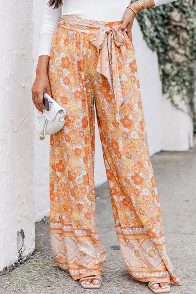 swvws Floral Tie Front Wide Leg Pants