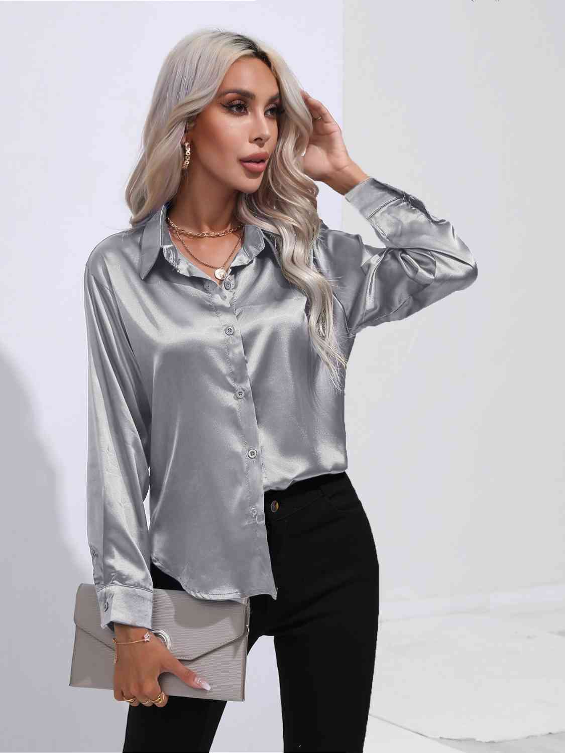 swvws Collared Neck Buttoned Long Sleeve Shirt