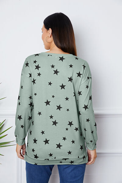 swvws Star Print Round Neck Dropped Shoulder Sweatshirt