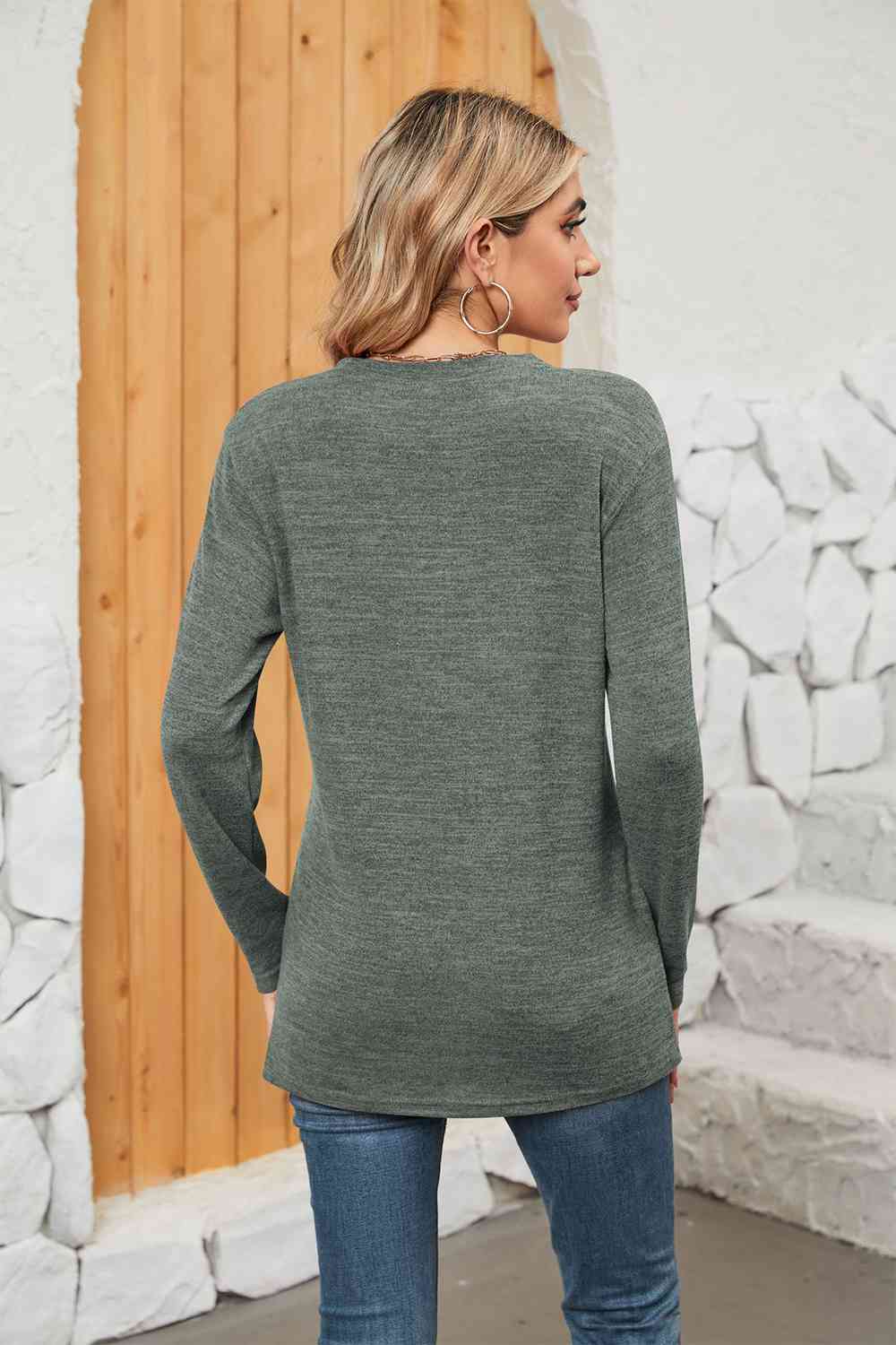 swvws Notched Neck Long Sleeve T-Shirt