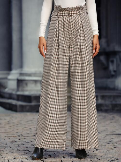 swvws Plaid Wide Leg Pants With Belt