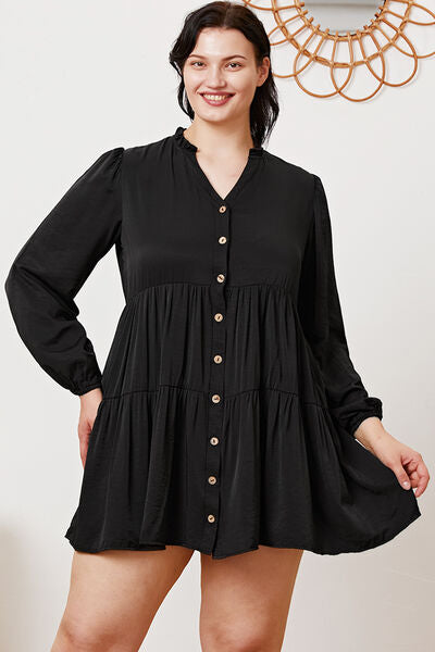 swvws Ruffled Button Up Long Sleeve Tiered Shirt