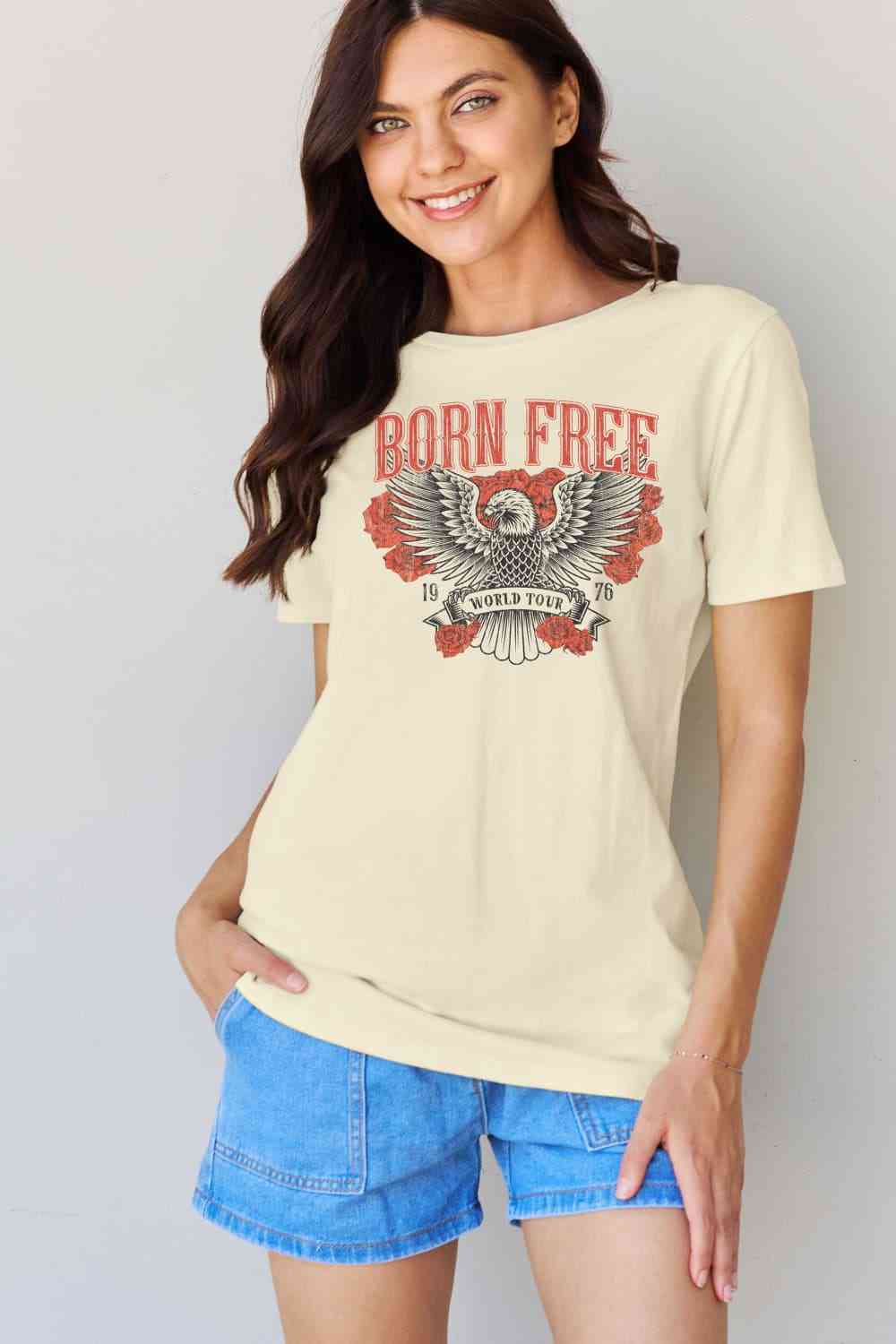 swvws Simply Love Full Size BORN FREE 1976 WORLD TOUR Graphic Cotton T-Shirt