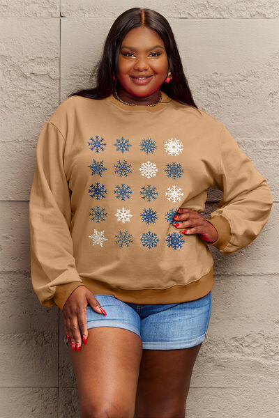 swvws Simply Love Full Size Snowflakes Round Neck Sweatshirt