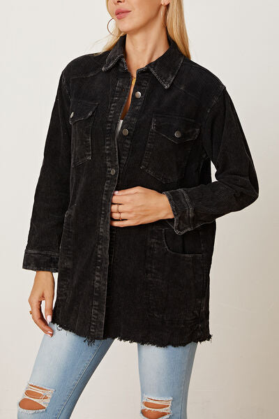 swvws Raw Hem Pocketed Button Up Jacket