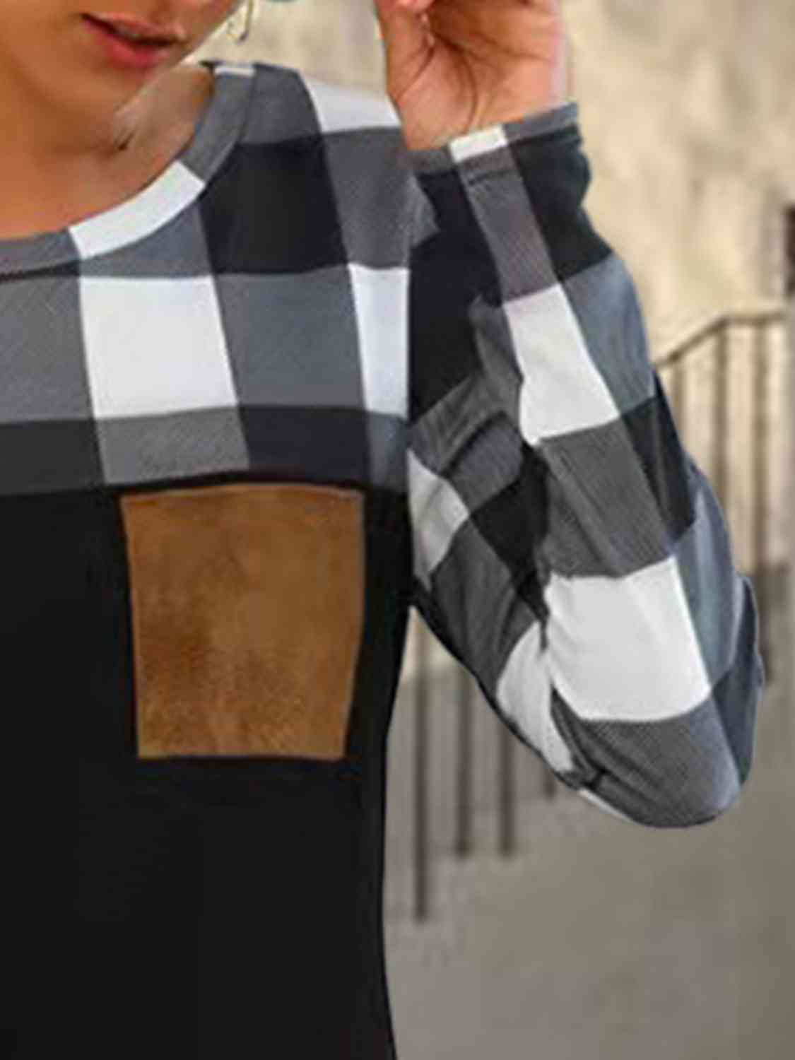 swvws Plaid Round Neck Long Sleeve T-Shirt