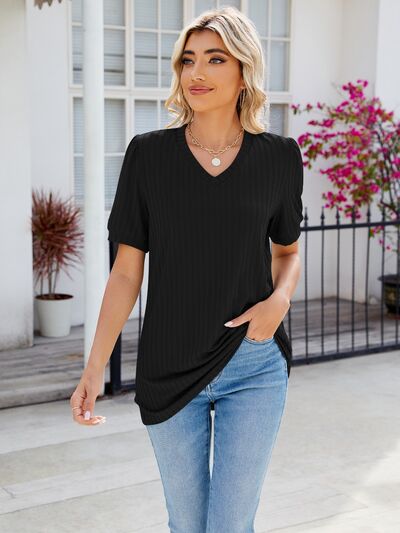 swvws V-Neck Short Sleeve Blouse