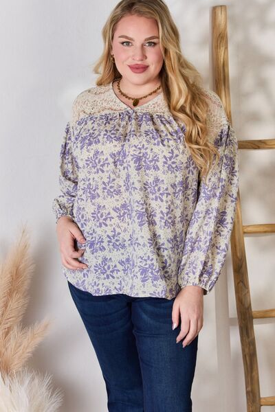 swvws Hailey & Co Full Size Lace Detail Printed Blouse