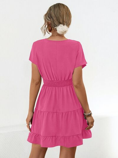 swvws Ruffled Smocked V-Neck Tiered Dress