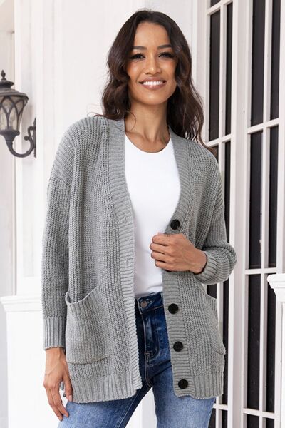 swvws Button Up Long Sleeve Cardigan with Pockets