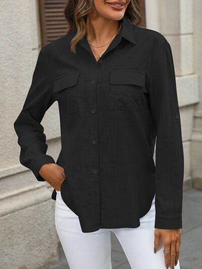 swvws Button Up Pocketed Long Sleeve Shirt