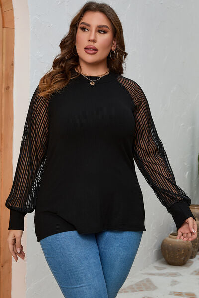 swvws Plus Size Round Neck Long Sleeve Blouse