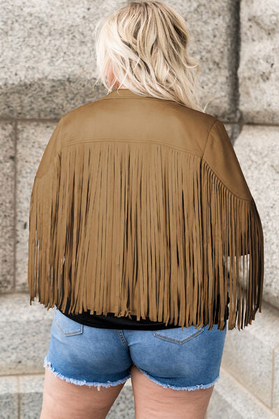 swvws Plus Size Fringe Open Front Jacket