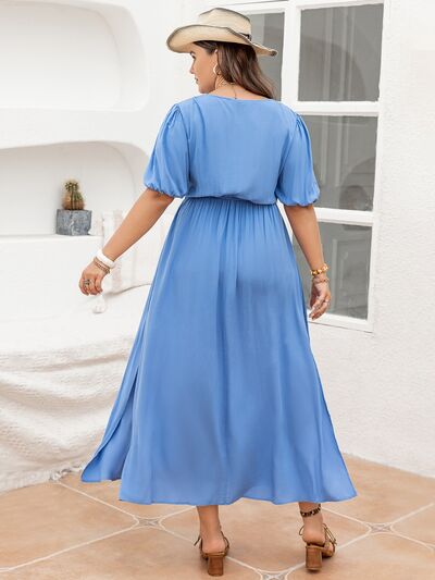 swvws Plus Size Slit V-Neck Short Sleeve Dress