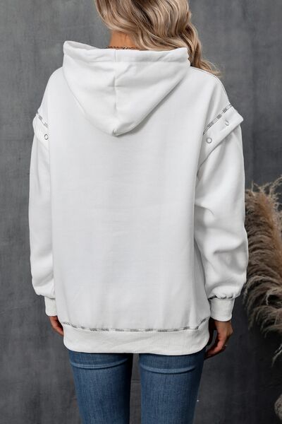 swvws Drawstring Kangaroo Pocket Dropped Shoulder Hoodie