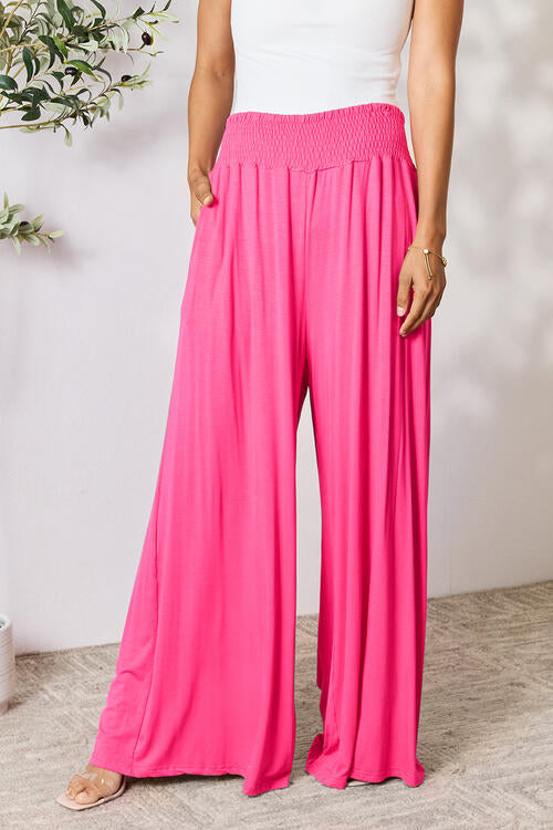 swvws Double Take Full Size Smocked Wide Waistband Wide Leg Pants