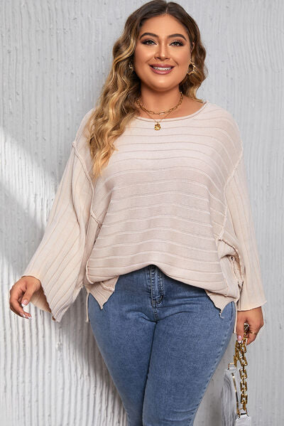 swvws Plus Size Round Neck Exposed Seam T-Shirt