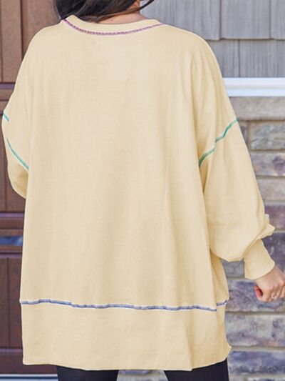 swvws Slit Round Neck Lantern Sleeve Sweatshirt