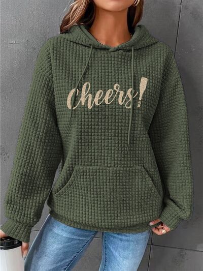 swvws Full Size CHEERS Waffle-Knit Drawstring Hoodie