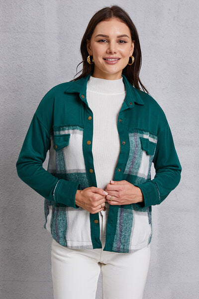 swvws Plaid Snap Down Pocketed Dropped Shoulder Jacket