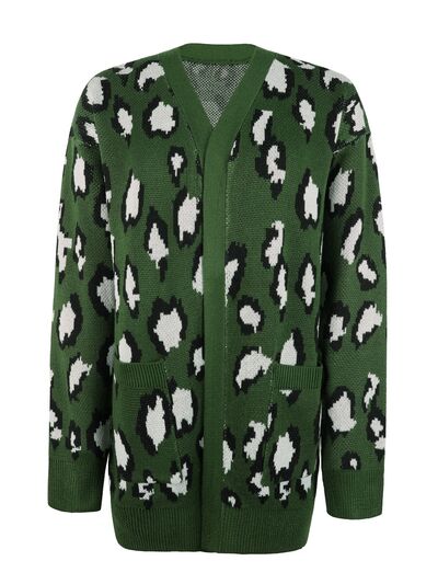 swvws Leopard Open Front Dropped Shoulder Cardigan