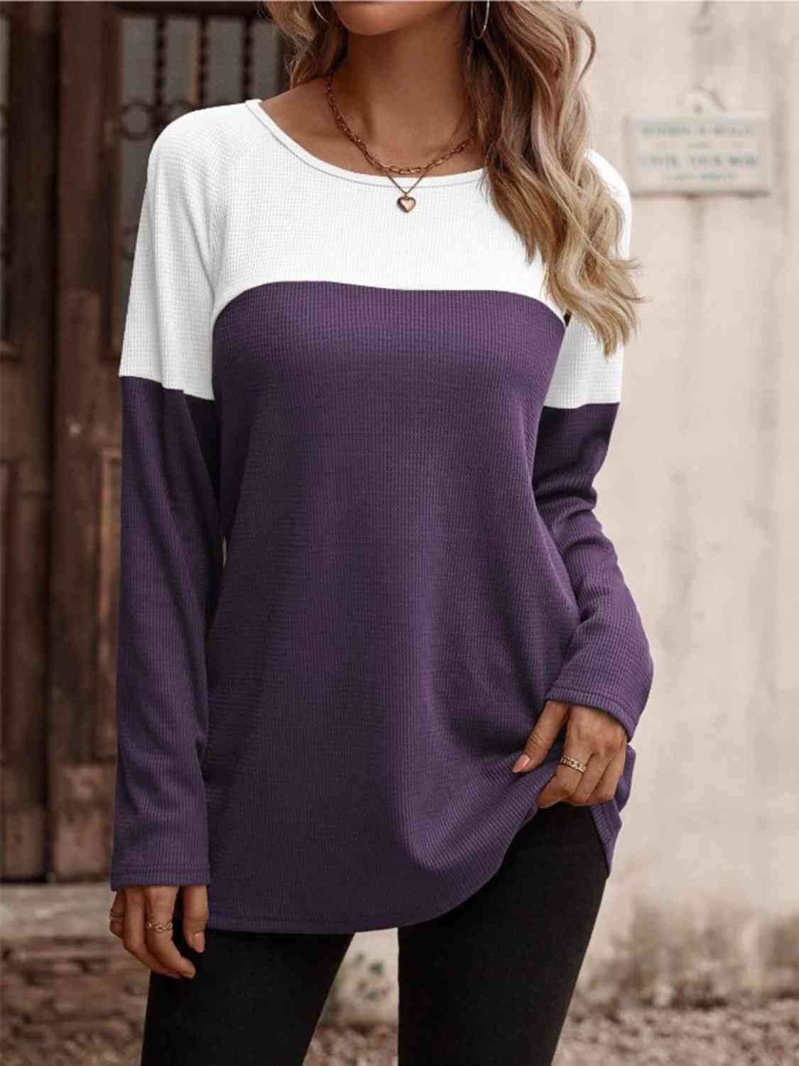 swvws Contrast Round Neck Long Sleeve T-Shirt