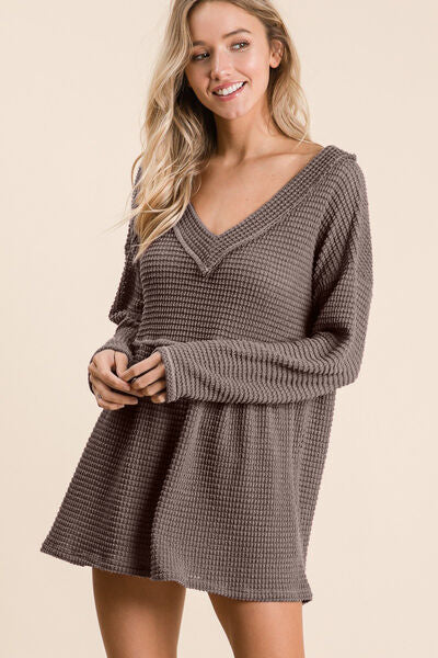 swvws BiBi Waffle Knit V-Neck Babydoll Blouse