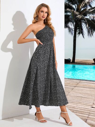 swvws Printed Single Shoulder Midi Dress