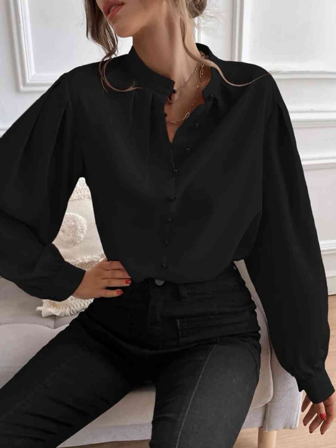 swvws Mock Neck Button Front Shirt