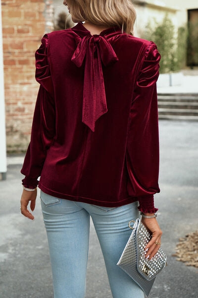 swvws Mock Neck Puff Sleeve Blouse