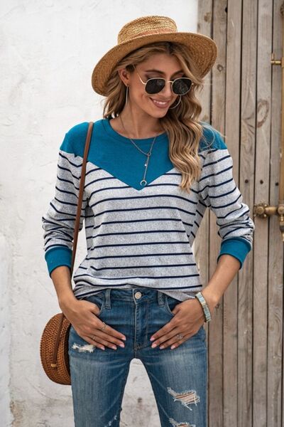 swvws Striped Round Neck Long Sleeve T-Shirt