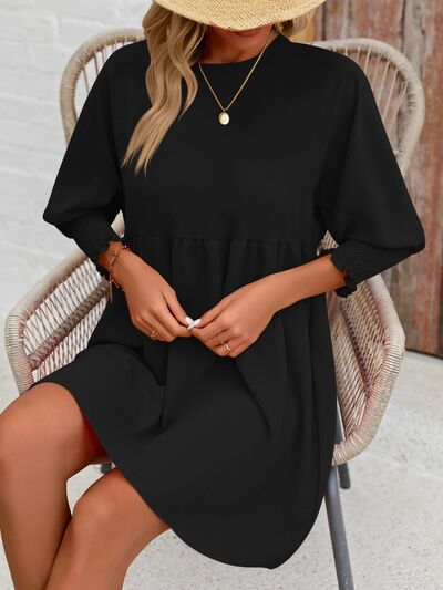 swvws Round Neck Lantern Sleeve Mini Dress