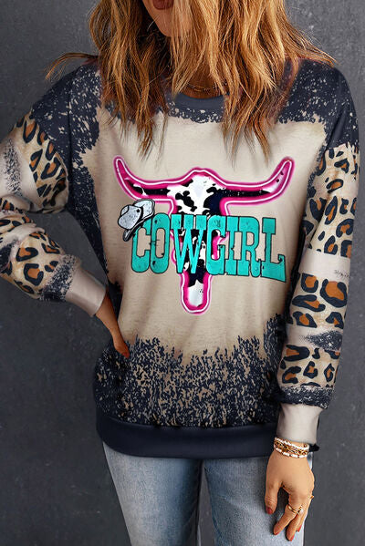 swvws COWGIRL Leopard Round Neck Sweatshirt