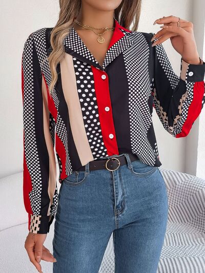 swvws Polka Dot Contrast Long Sleeve Shirt