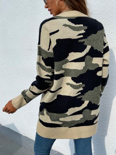 swvws Camouflaged Dropped Shoulder Open Front Cardigan